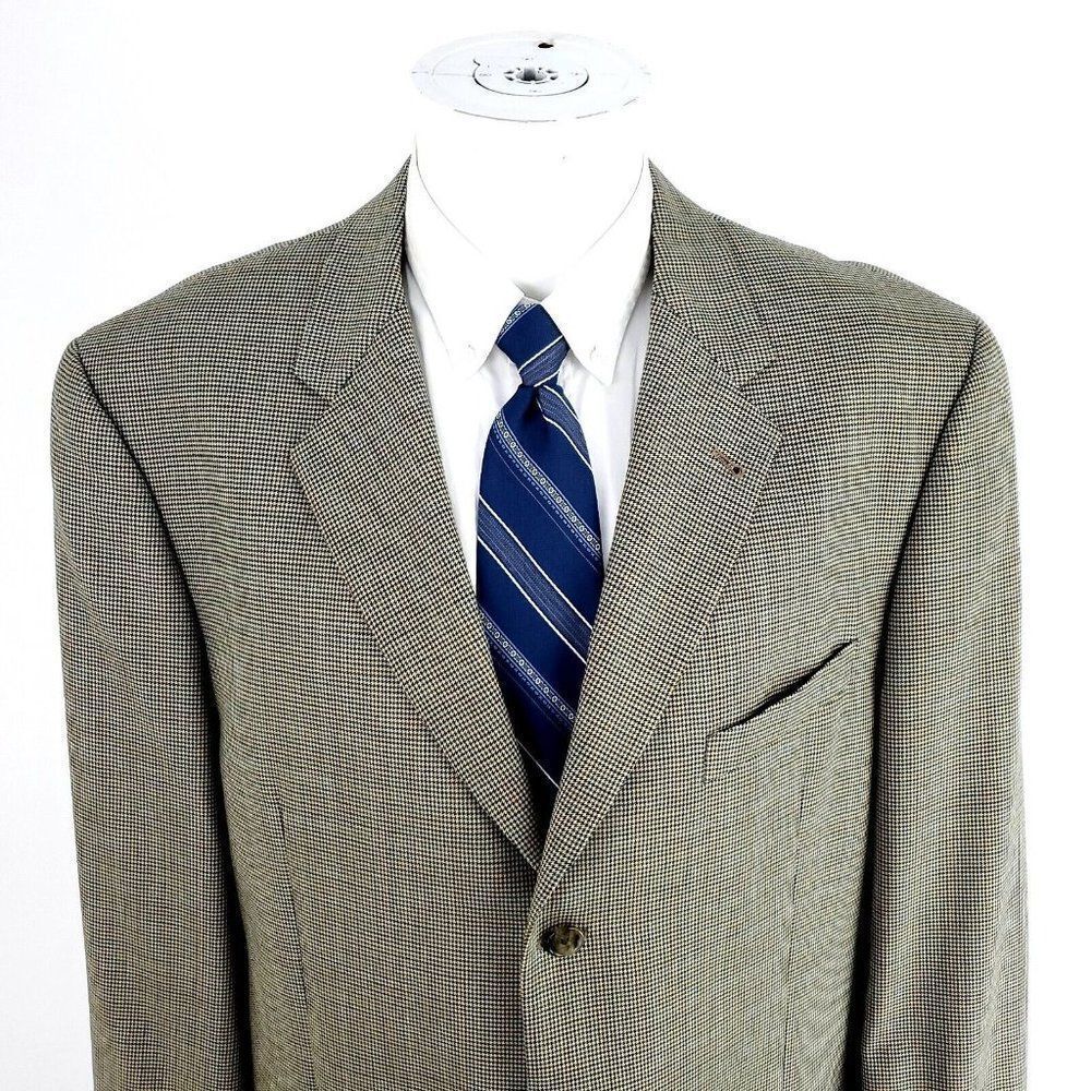 Joseph Abboud‎ Nordstrom Wool 3 Button Sport Coat 42L Tan Houndstooth Windowpane